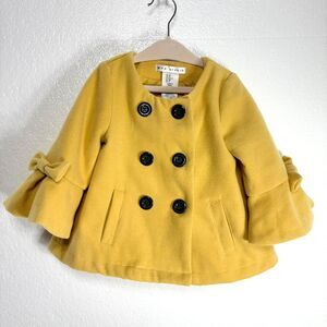 Max Studio Girls Toddler Size 3T Mustard Yellow Fleece Swing Pea Coat Jacket